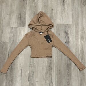 New! Fashion Nova Tan Cropped Hoodie